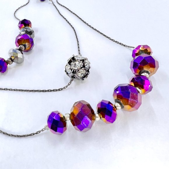 NWOT - Lane Bryant - Color Shift Glass Beaded Gunmetal Tone Layered 24” Necklace - Picture 4 of 6